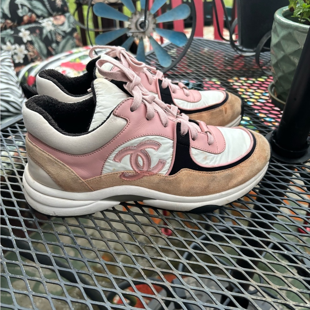 CHANEL Pink, White, and Tan Women's Sneakers